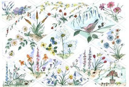 New Beginnings Flower Sampler A3 embroidery panel, ready to embroider ...