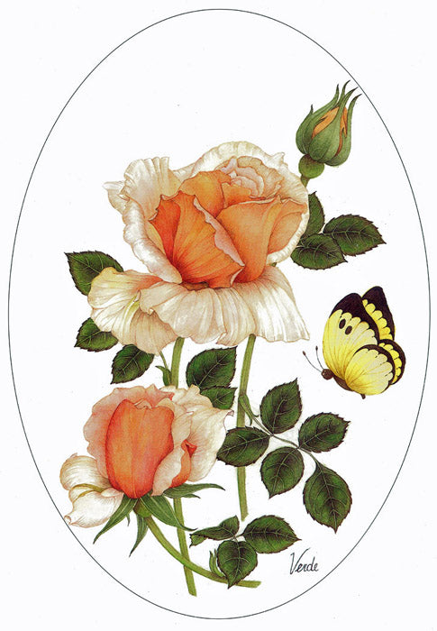 Rose & Yellow Butterfly A4 (Med) embroidery panel, ready to embroider 1