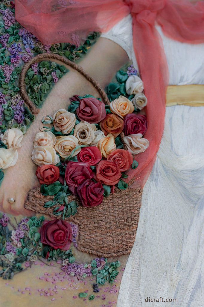 A Free Tutorial - Silk Ribbon Roses in a Woven Basket – Dicraft Embroidery