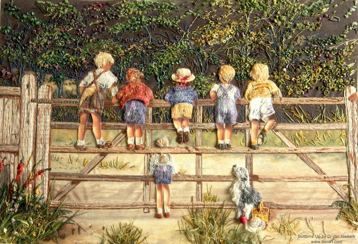 Bottom's Up (Children on the Gate) – A3 (large) printed panel - ready to embroider