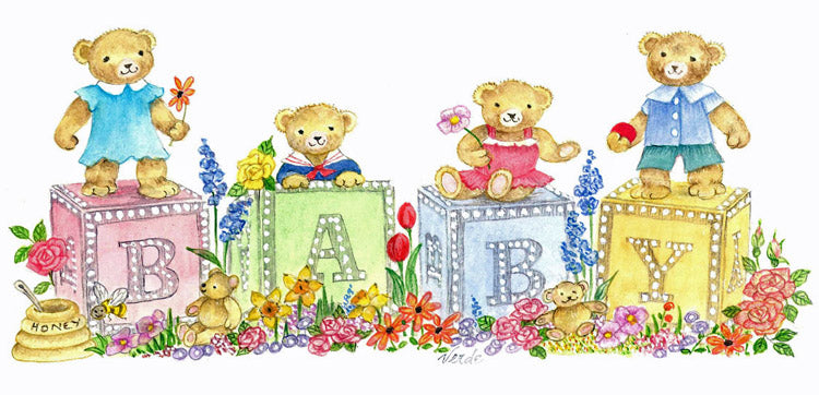 Teddy Bear Blocks – Baby A3 (Large) embroidery panel, ready to embroider 1