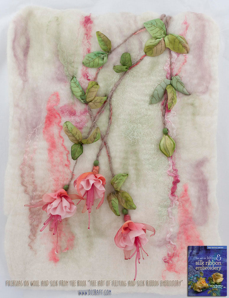 Fuchsias on Felted Wool  and Silk 1