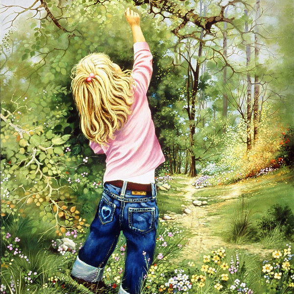 Girl Reaching (A4 Medium) embroidery panel, ready to embroider 1