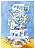 Gold and Blue Saucers & Cups embroidery panel, ready to embroider 1