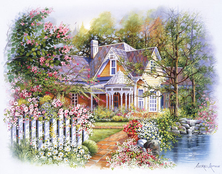 House with a picket fence (A3 Large) embroidery panel, ready to embroider 1