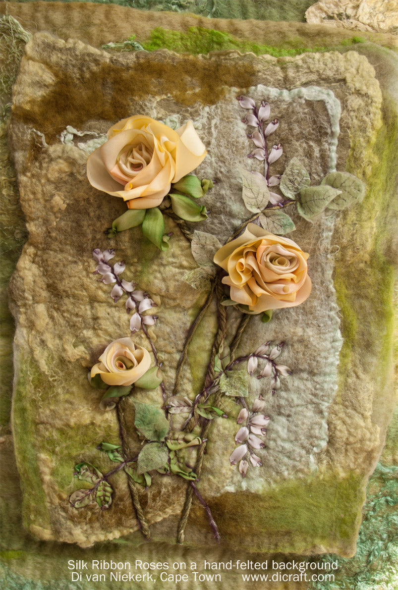 Sampler: English Rose on Felted Wool and Silk 1