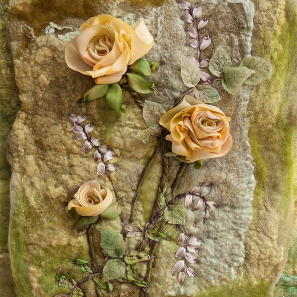 Sampler: English Rose on Felted Wool and Silk 1