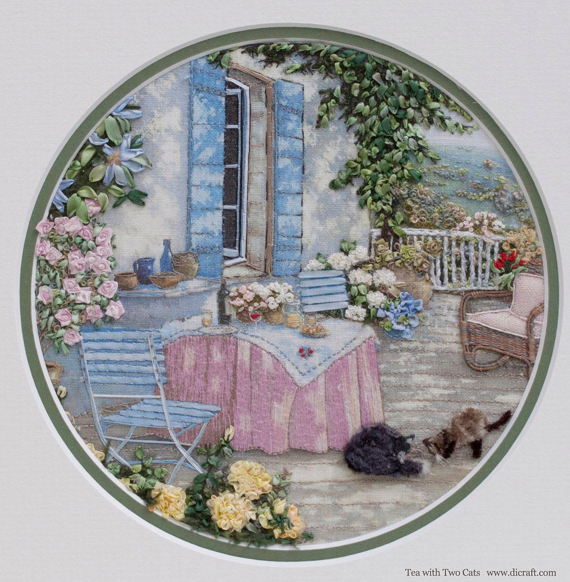 Tea with  Two Cats- Embroidery Kit