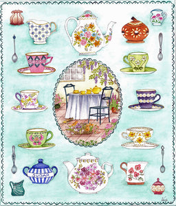 Time for Tea A4 (Medium) embroidery panel, ready to embroider 1