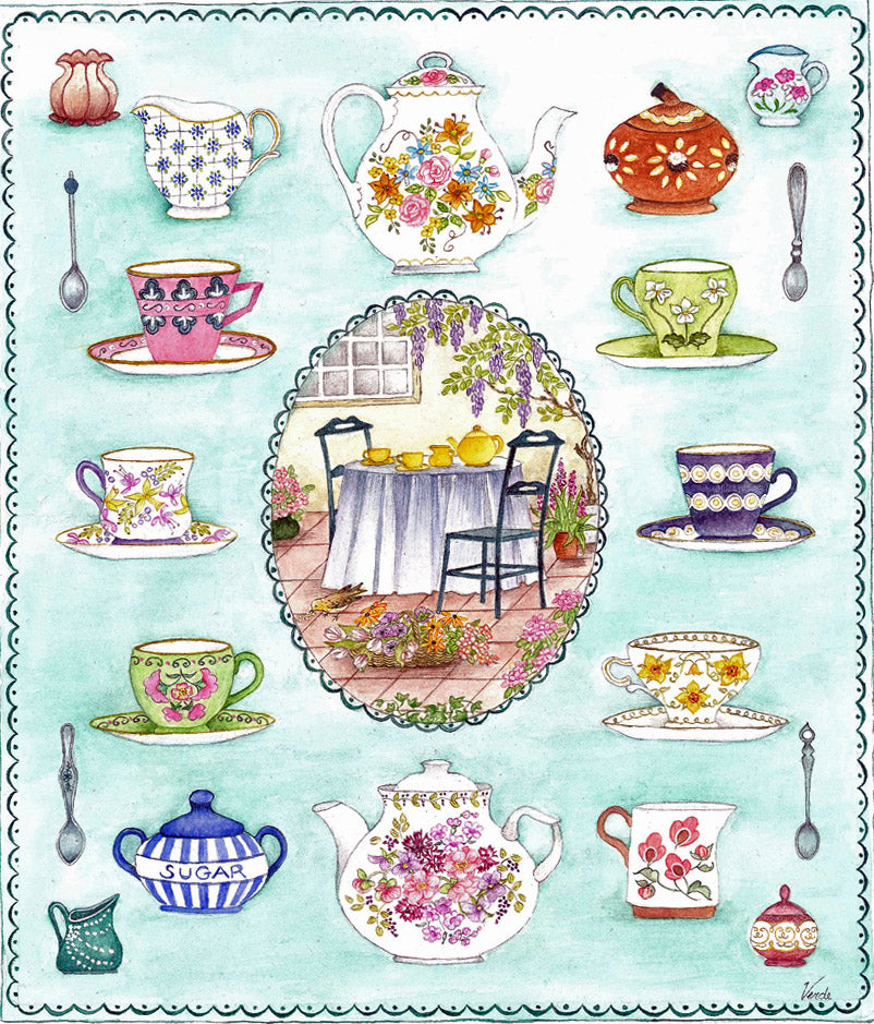 Time for Tea A3 (Large) embroidery panel, ready to embroider 1