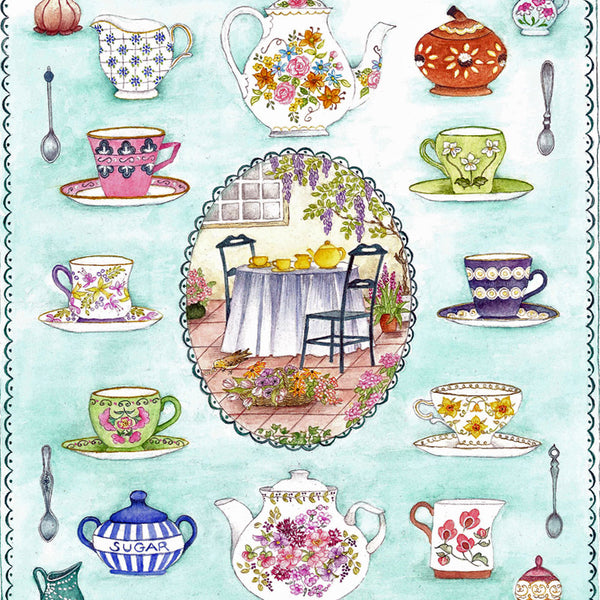 Time for Tea A3 (Large) embroidery panel, ready to embroider 1