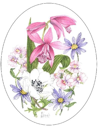 Orchids and Anenomes embroidery panel, ready to embroider 1