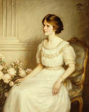 NL15 – Woman on gold chair embroidery panel, ready to embroider 1