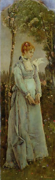 NL17 – Spring Lady with blue dress A4 (Medium) embroidery panel 1