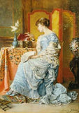 NL3 – Lady at table embroidery panel, ready to embroider 1