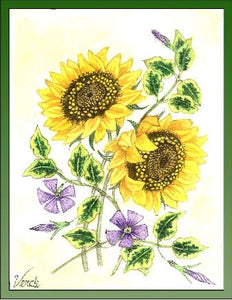 Winca and Sunflowers embroidery panel, ready to embroider 1