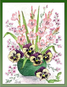 Pansies, Watsonia and Lilac embroidery panel, ready to embroider 1