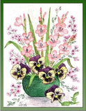 Pansies, Watsonia and Lilac embroidery panel, ready to embroider 1