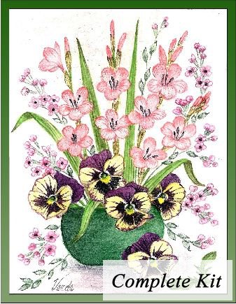 Pansies, Watsonia and Lilac Embroidery Kit 1