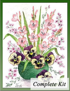 Pansies, Watsonia and Lilac Embroidery Kit 1