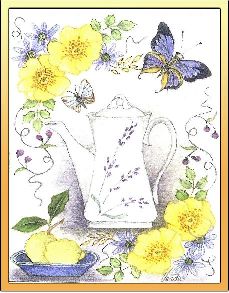 Butterfly and Coffee Pot embroidery panel, ready to embroider 1