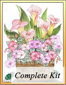 Impatiens and lilies in a pot Embroidery Kit 1