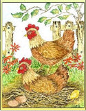 Chickens embroidery panel, ready to embroider 1