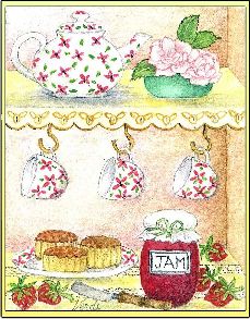 Tea Cups embroidery panel, ready to embroider 1