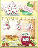 Tea Cups embroidery panel, ready to embroider 1
