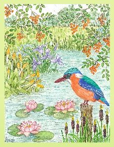 Kingfisher embroidery panel, ready to embroider 1